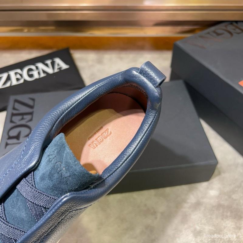 2024 Men Ermenegildo Zegna Blue Leather Suede Sneakers