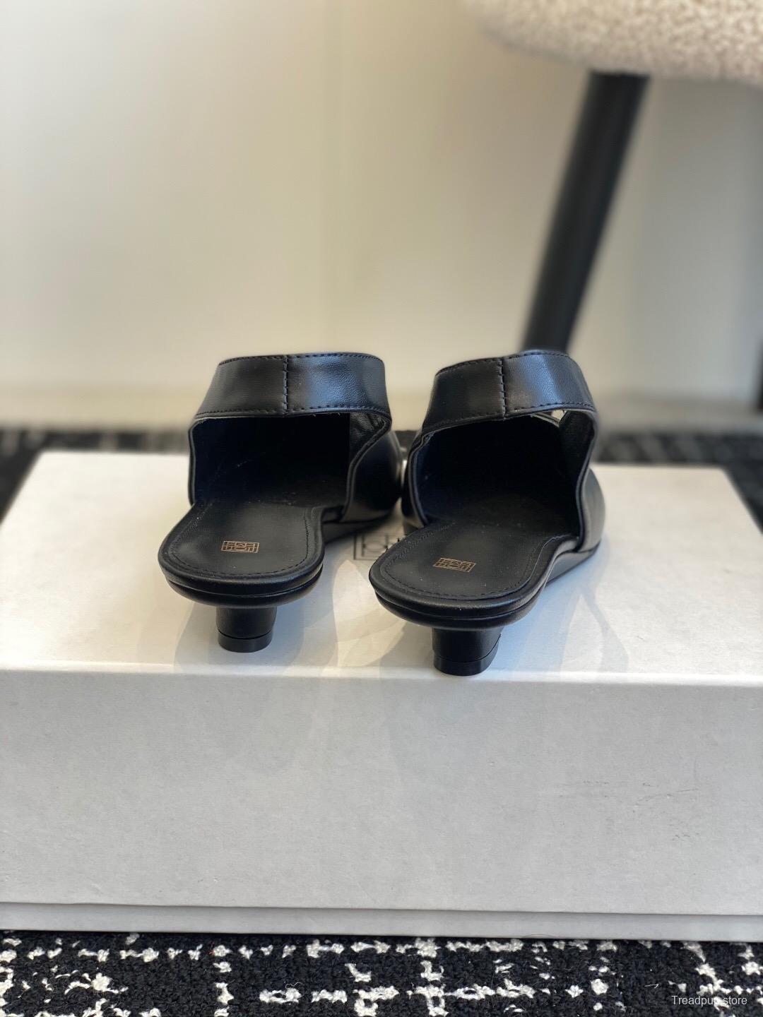 2025 Women Toteme Black Leather Slingback Pumps