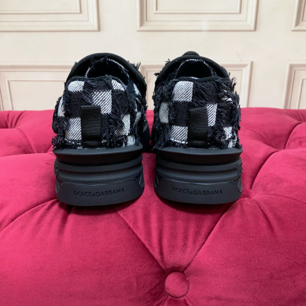 2024 Unisex Dolce & Gabbana Black White Wool Leather Sneakers MJ00340