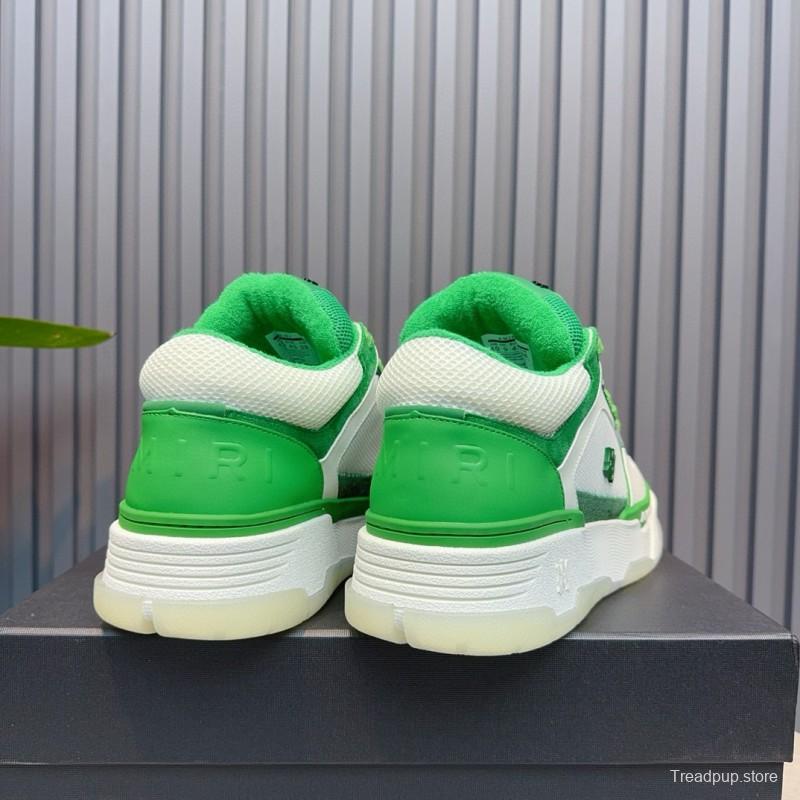 2024 Unisex Amiri Green White Leather Mesh Sneakers MJ00360