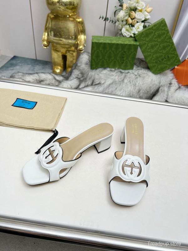 2025 Gucci White Leather Slippers MJ00190