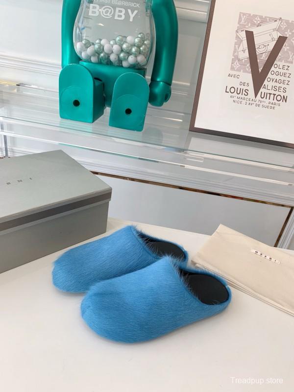 2024 Women Marni Blue Horsehair Slippers