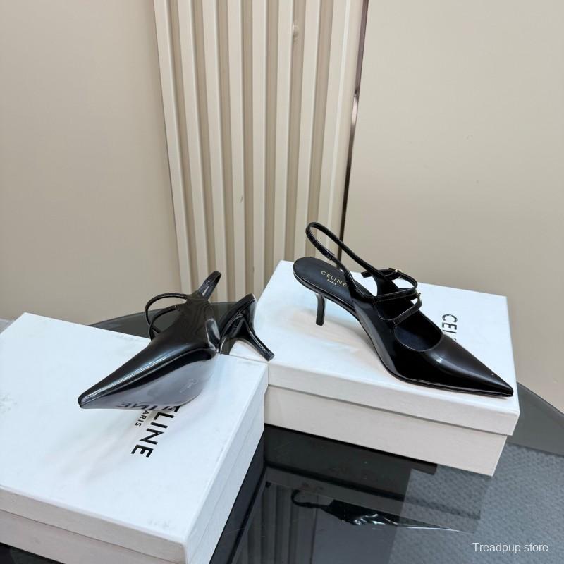 2025 Women CELINE Black Patent Leather Slingback Heels