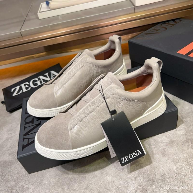 2024 Unisex Ermenegildo Zegna Beige Light Grey Suede Calfskin Sneakers