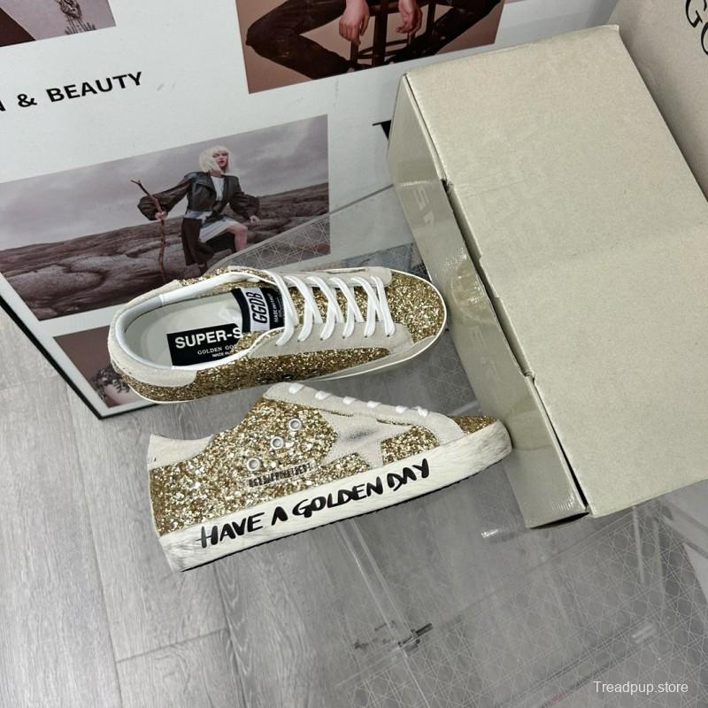 2025 Women GGDB Gold Glitter Leather Sneakers MJ00260