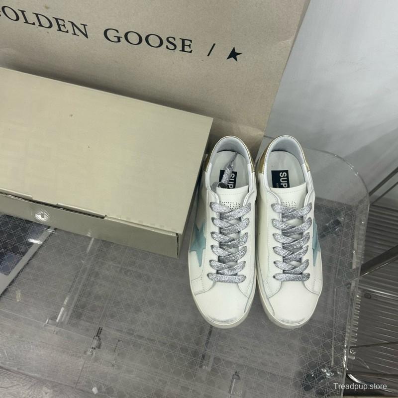 2025 Women GGDB White Blue Leather Sneakers