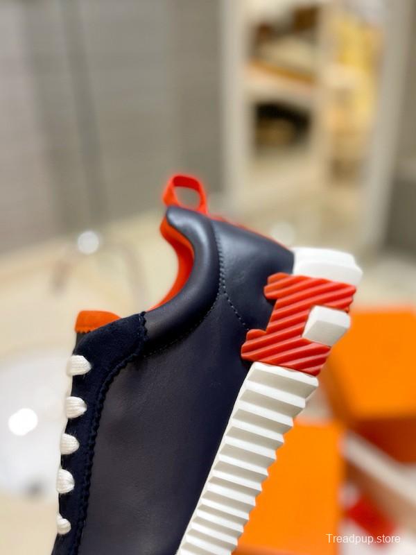 2024 Unisex Hermès Navy Red White Imported Glazed Calf Suede Rain Velvet Sneakers MJ00320