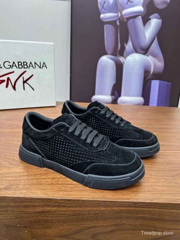 2025 Men Dolce & Gabbana Black Suede Leather Casual Sneakers LY00280