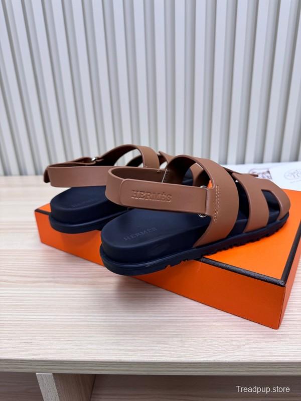 2025 Women Hermès Brown Leather Sandals