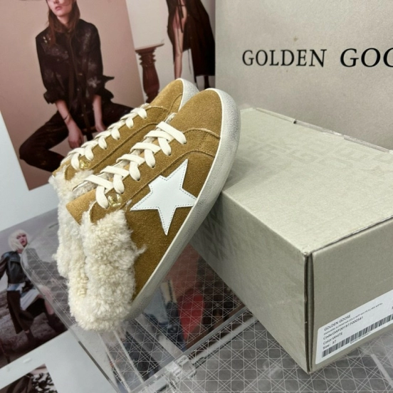 2025 Women GGDB Brown White Suede Shearling Sneakers