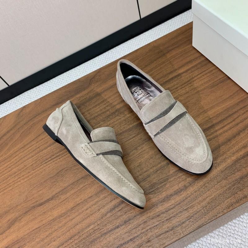 2025 Unisex Brunello Cucinelli Beige Suede Loafers Handmade Craftsmanship KFY00300
