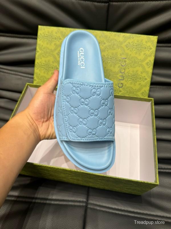 2024 Slippers Gucci Light Blue Synthetic Leather Slippers MJ00200
