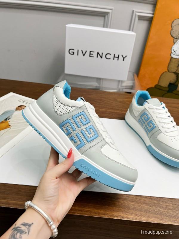 2024 Unisex Givenchy White Light Blue Silk Calf Leather Low Top Sneakers MJ00380
