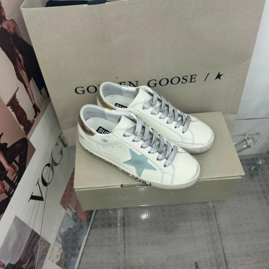 2025 Women GGDB White Blue Leather Sneakers