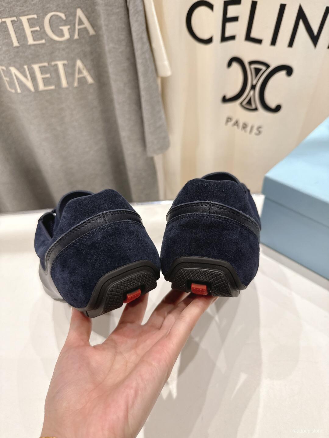 2025 Unisex Prada Navy Blue Suede Casual Shoes KFY00300