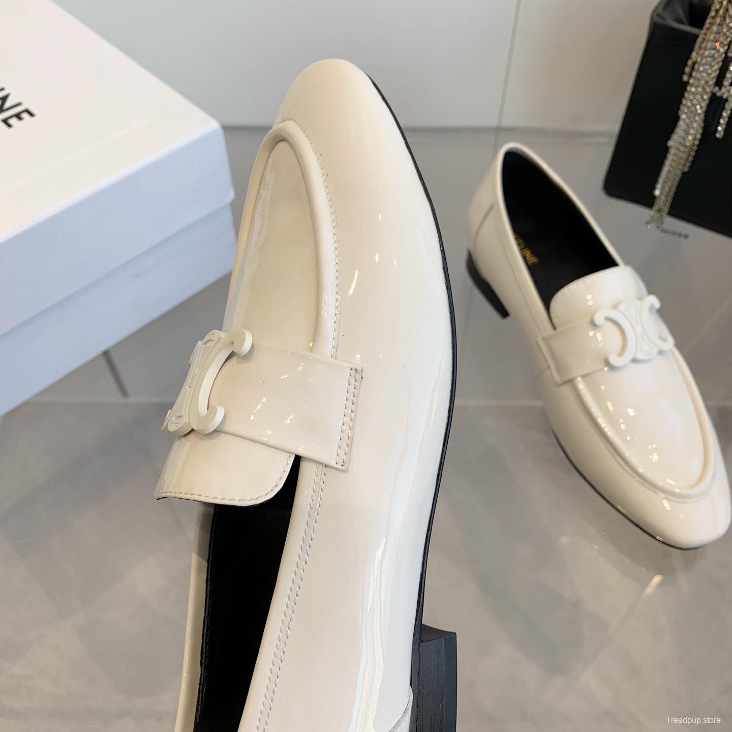 2025 Women Celine White Patent Leather Loafers