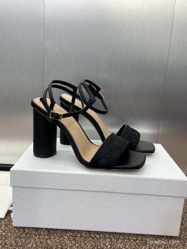 2025 Women Dior Black Leather High Heel Sandals