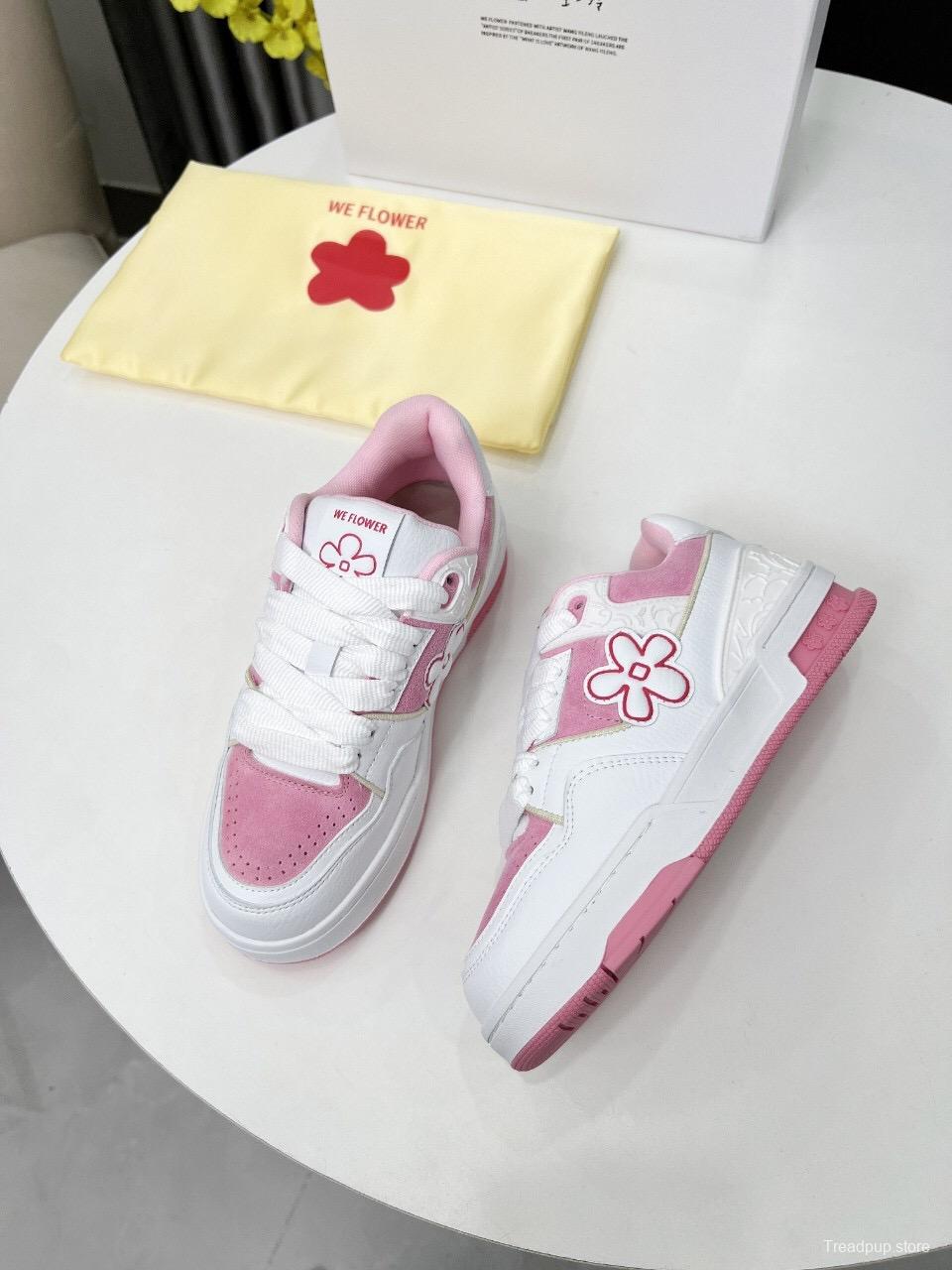 2025 Unisex WEFLOWER White Pink Suede Leather Sneakers LY00280