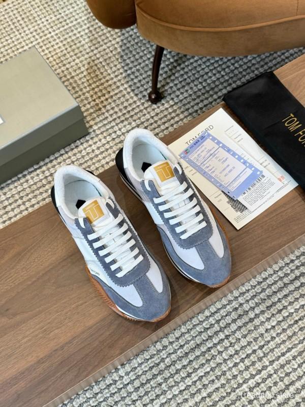 2025 Unisex TOM FORD Blue White Grey Leather Suede Sneakers LY00360(F)/LY00370(M)