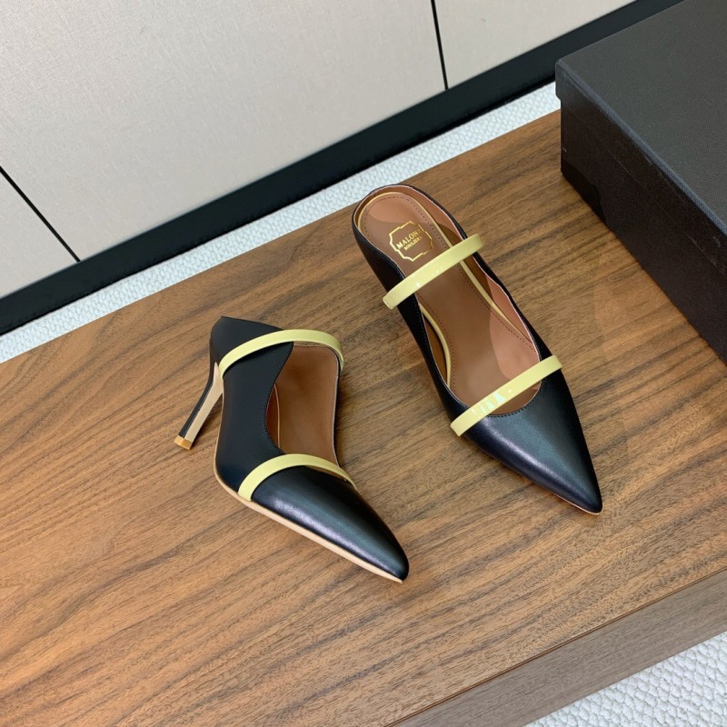 2025 Women Malone Souliers Black Yellow Leather Pumps