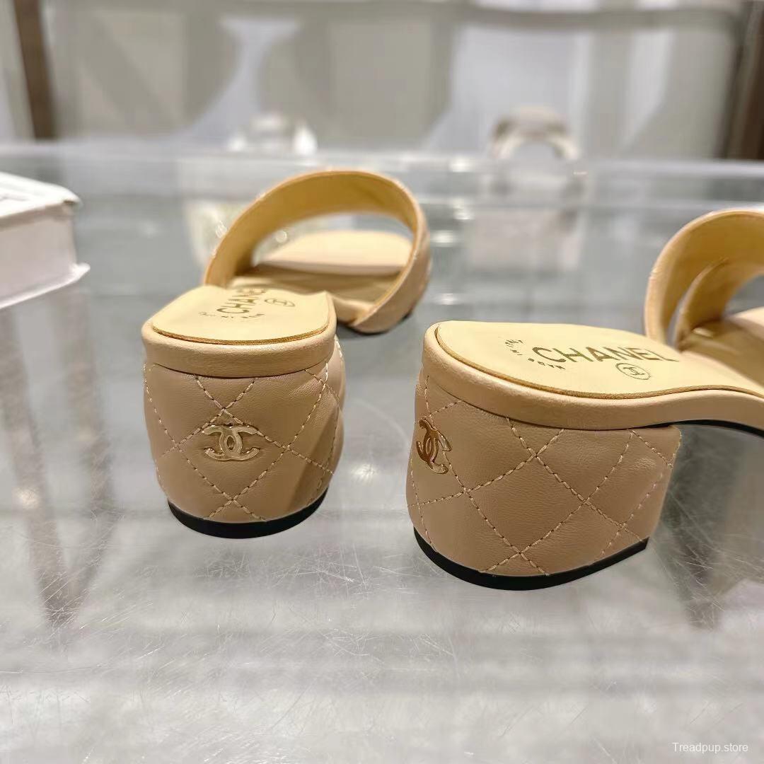 2025 Women Chanel Beige Leather Slippers LY00280