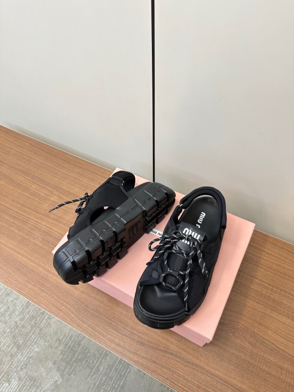 2025 Women Miu Miu Black Leather Sandals LY00240