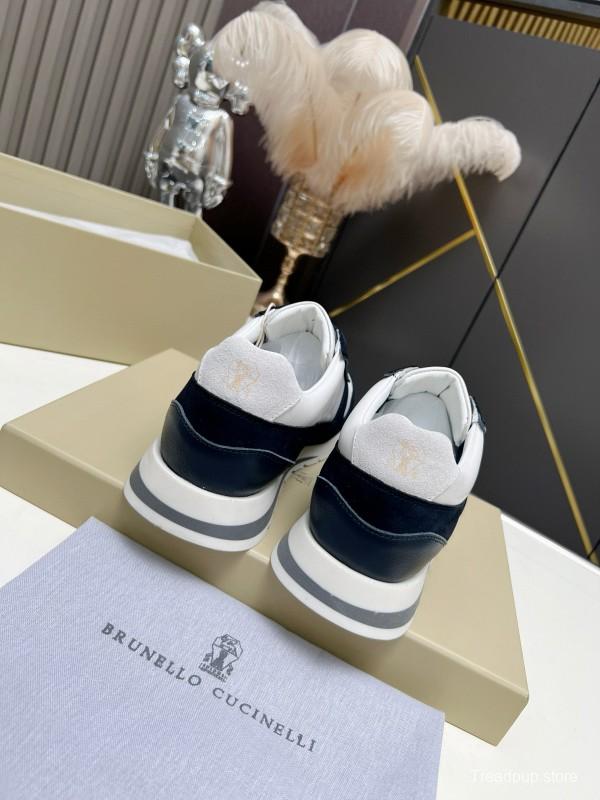 2024 Unisex Brunello Cucinelli White Navy Suede Leather Sneakers