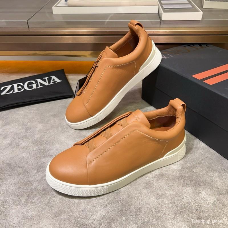 2024 Men Ermenegildo Zegna Camel Calf Leather Sneakers
