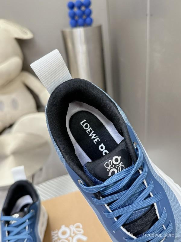 2025 Unisex Loewe Blue Grey White Leather Mesh Sneakers