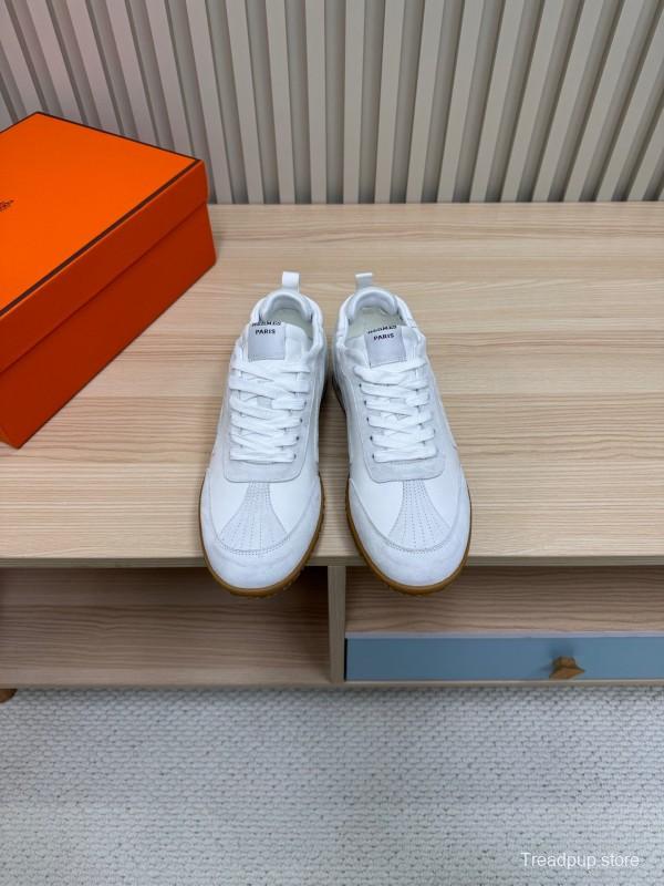 2025 Unisex Hermès White Suede Down Fabric Sneakers Top Version LY00310