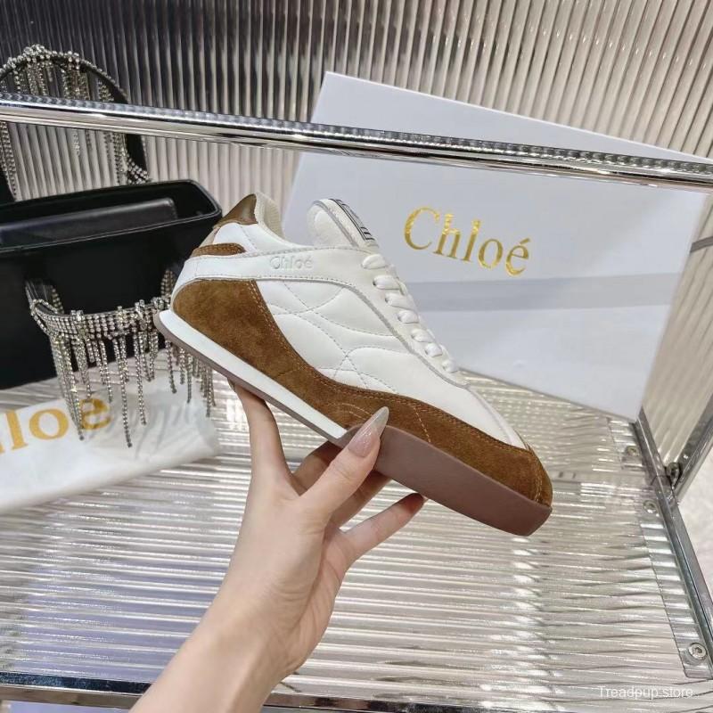 2025 Women Chloé White Brown Leather Suede Sneakers LY00300