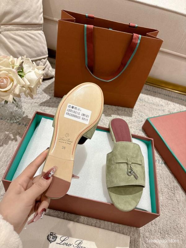 2025 Slippers LP Light Green Suede Slippers