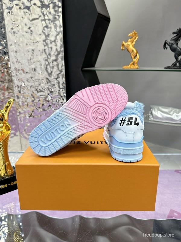 2024 Unisex Louis Vuitton Blue Pink Leather Sneakers