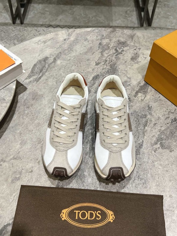 2025 Women TOD'S White Beige Suede Nylon Sneaker KFY00330