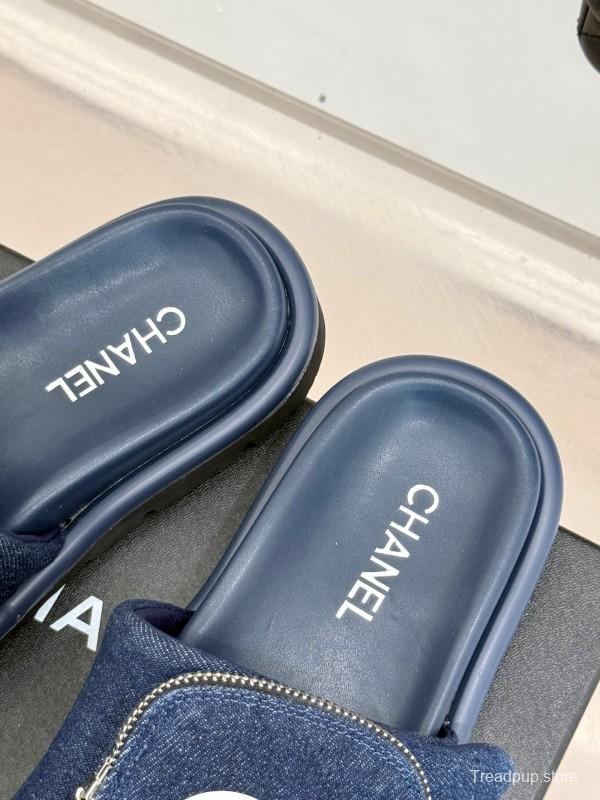 2025 Slippers Chanel Navy Denim Slippers