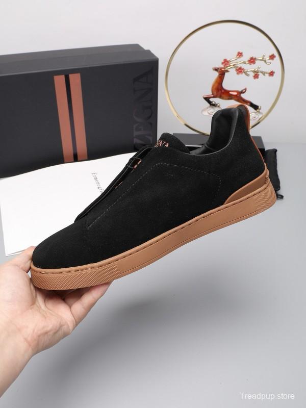 2024 Men Ermenegildo Zegna Black Brown Suede Leather Sneakers MJ00240