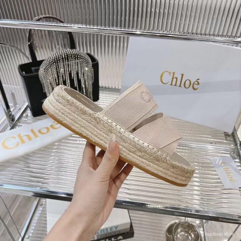 2025 Women Chloé Beige Fabric Espadrille Slip-On Sandals LY00320