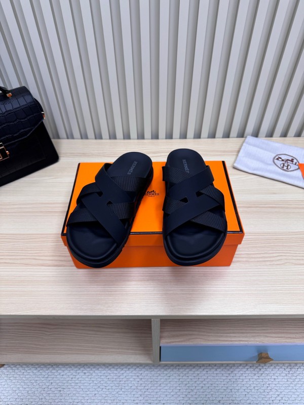 2025 Slippers Unisex Hermès Black Leather Slippers