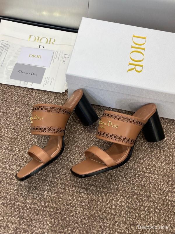 2025 Women Dior Brown Leather Sandals