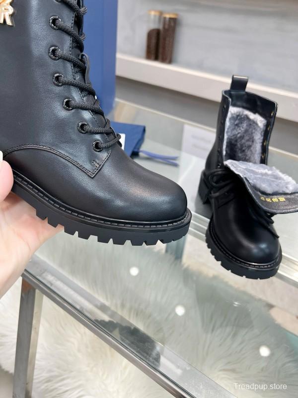 2024 Women Dior Black Leather Ankle Boots MJ00350