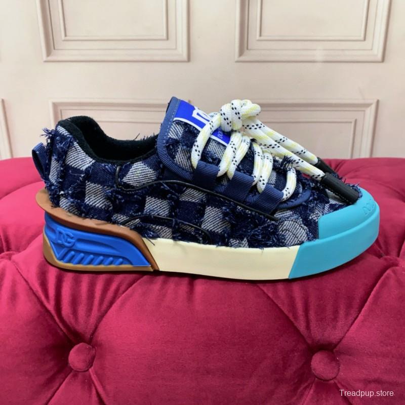 2024 Unisex Dolce & Gabbana Blue Black Canvas Leather Sneakers