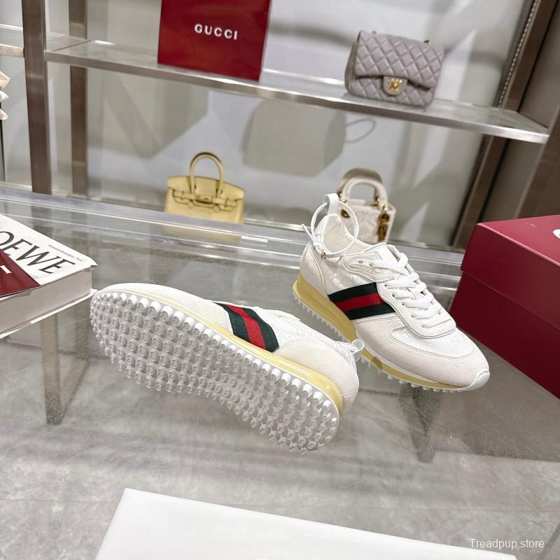 2025 Unisex Gucci White Black Red Fabric Sneakers Detachable Adjustable Ankle Strap LY00340