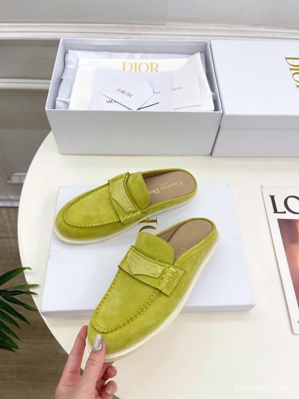2025/Women Dior Yellow Suede Casual Slip-On Loafers Handmade LY00360(F)