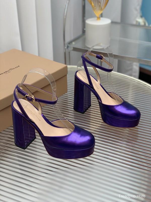 2025 Women Gianvito Rossi Purple Patent Leather High Heel Sandals