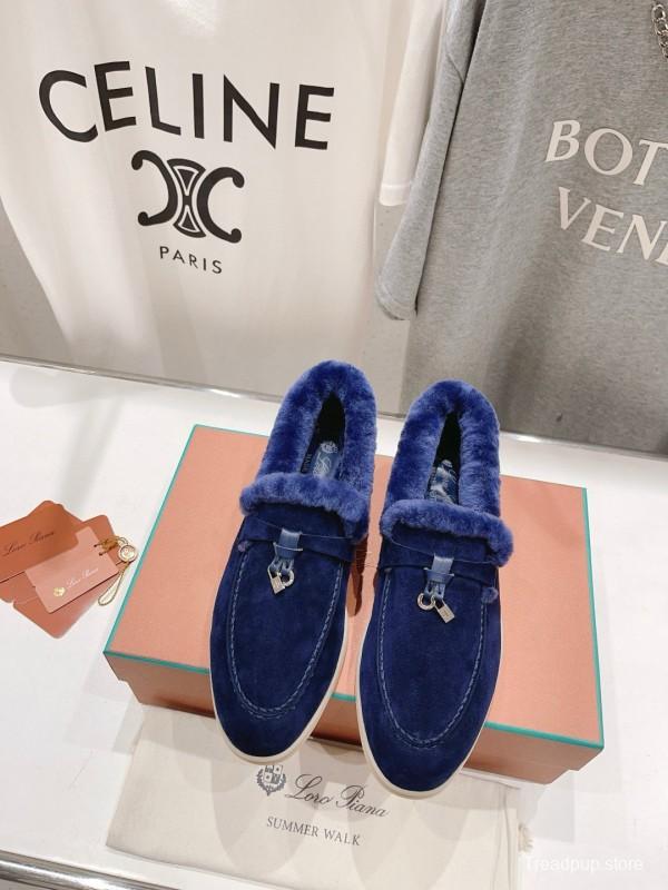 2024 Women Le Parmentier Blue Suede Shearling Loafer MJ00310