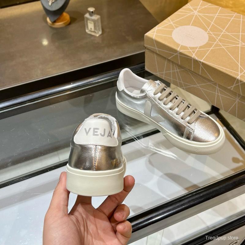 2025 Unisex VEJA Silver Leather Canvas Vulcanized Sneakers MJ00240