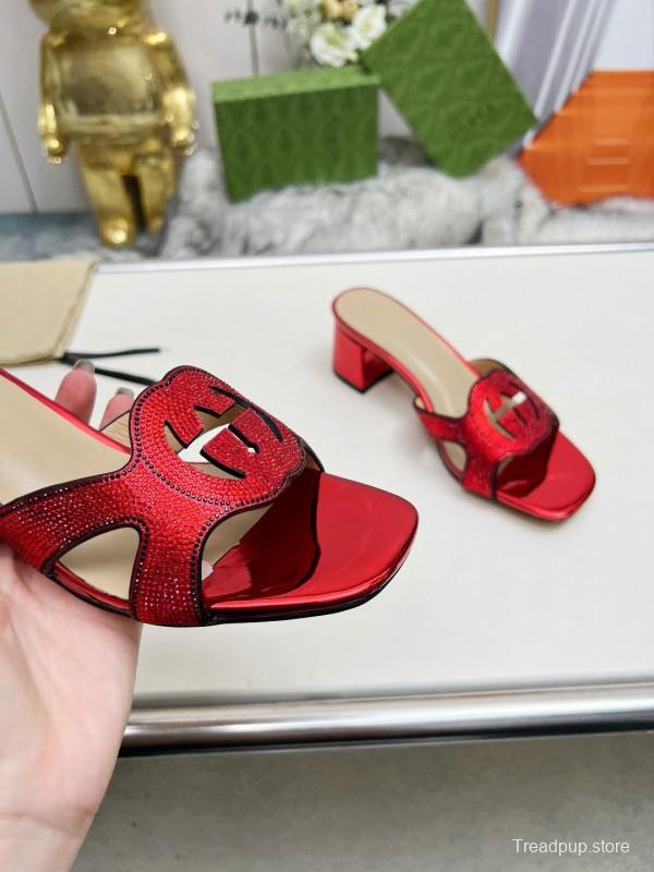 2025 Women Gucci Red Leather Slippers MJ00190