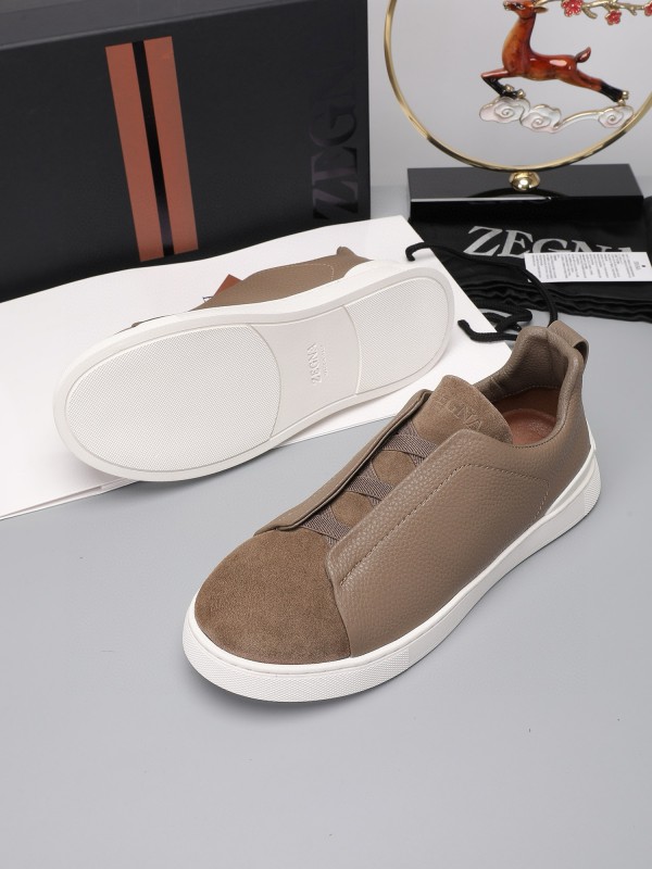 2024 Men Ermenegildo Zegna Brown Suede Leather Sneakers MJ00240