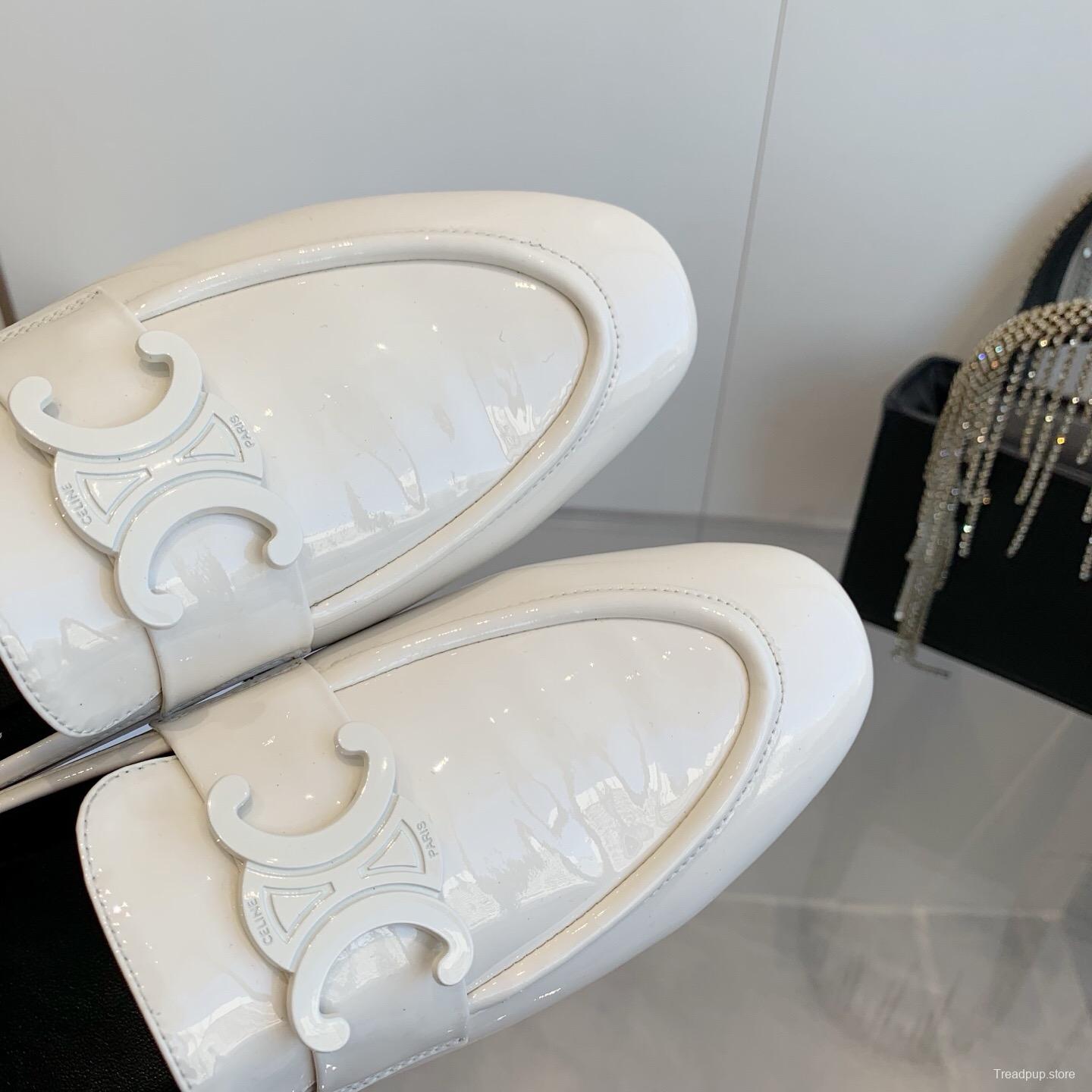 2025 Women Celine White Patent Leather Loafers