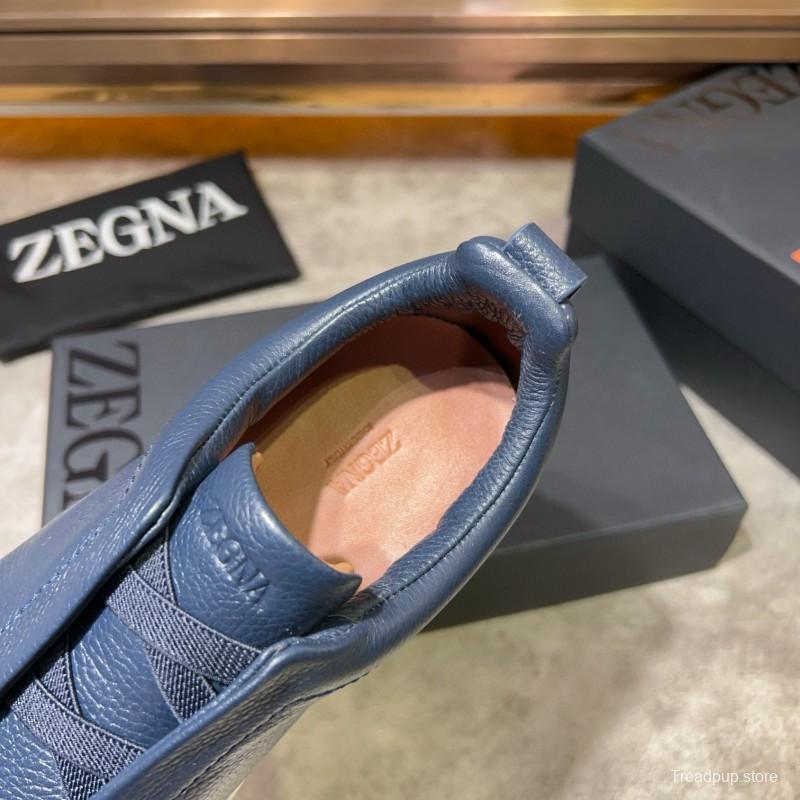 2024 Men Ermenegildo Zegna Navy Calfskin Slip-On Sneakers MJ00280